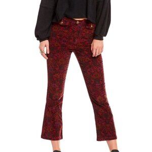 Free People Red Corduroy Damask Floral Flared Crop Pants Women's Size 2